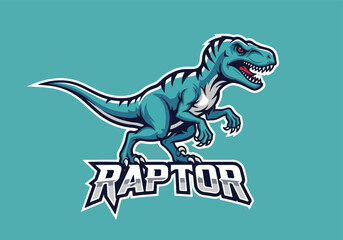 Fierce teal raptor dinosaur gaming logo art - Gaming logo - Gaming Mascot - esport mascot vector illustration