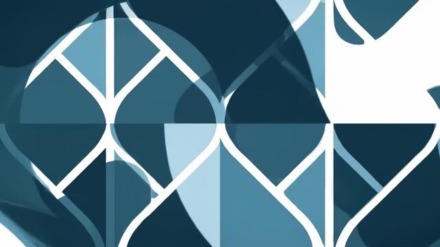 Blue-toned abstract geometric pattern featuring curved shapes and intersecting white lines