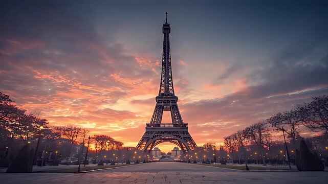Paris Sunset: Eiffel Tower Silhouette Against Vibrant Sky