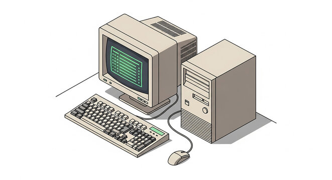 Retro desktop computer technology from the 90s nostalgia - Powered by Adobe