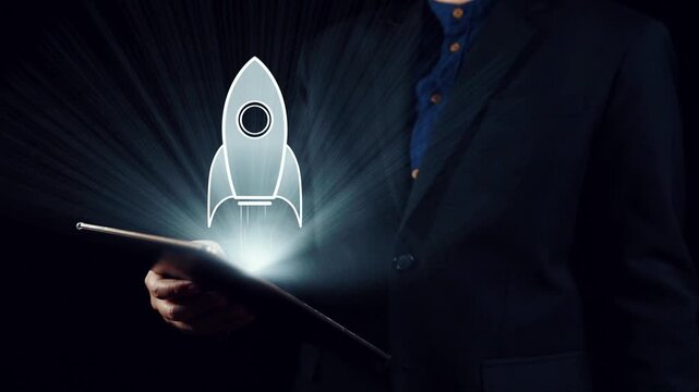 Startup launch and business growth concept, rocket symbolism, entrepreneurship, startup innovation, and early-stage success strategies for new business development and expansion. Elide