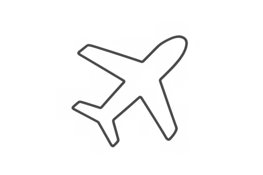 Airplane outline icon representing global travel, flight, aviation, and air transportation on transparent background - Powered by Adobe