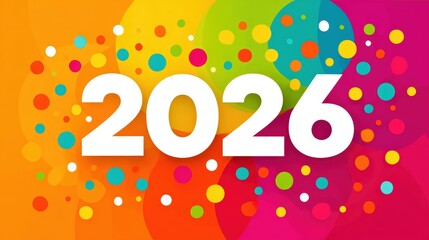 A vibrant, colorful design featuring the bold number 2026 surrounded by playful dots, ideal for New Year celebrations, event promotions, or any festive marketing materials,