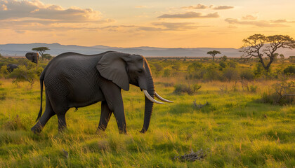 Naklejka premium an elephant in the savannah