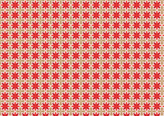 Red Star Floral Seamless Pattern on Beige Background