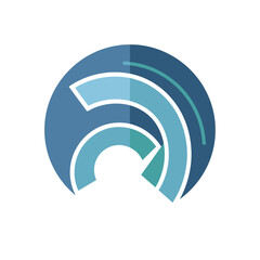 Abstract circular logo design featuring segmented arcs and curves in shades of blue and teal, creating a modern and dynamic visual for branding.