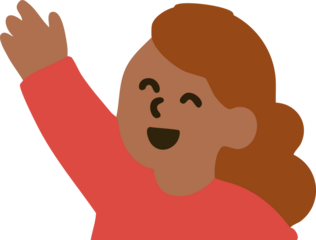 A cheerful child with raised arm smiles brightly in a simple, colorful flat-style illustration.