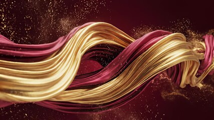 Golden liquid waves swirl on bold red background, capturing the dynamic energy of creativity and innovation, perfect for advertising campaigns or marketing materials that aim to inspire and.