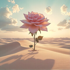 Pink rose resting on sandy beach