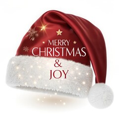 Spread holiday cheer with this festive Santa hat design wishing Merry Christmas and Joy, perfect for seasonal greetings and holiday marketing campaigns