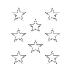 Obraz premium Collection of seven stylized outline stars with intricate geometric patterns and a hand drawn sketch aesthetic on a clean white background
