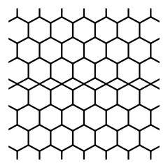 Abstract geometric pattern of interconnected black hexagons creating a repeating tessellation with a sense of depth and structure on a white background