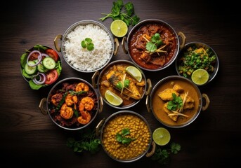Delicious assortment of indian curries and rice
