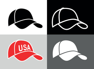 Baseball cap icon. A clothing accessory with a visor. Popular sports headwear. An attribute of a baseball player, athlete, or sportswear.