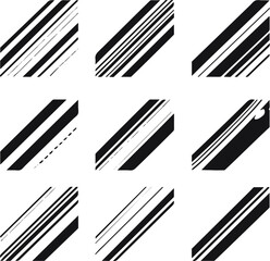 collection of speed line elements, fast motion strokes, diagonal and curved lines, bold-to-thin contour, minimalist black outline