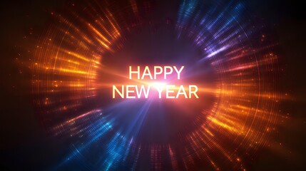 Happy New Year greeting with colorful light burst festive holiday celebration background perfect for seasonal promotions and digital designs