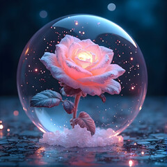 Fantasy landscape with flowers moon and glowing cosmic sky