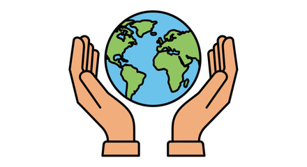 Hands cradling earth a colorful cartoon illustration of global care