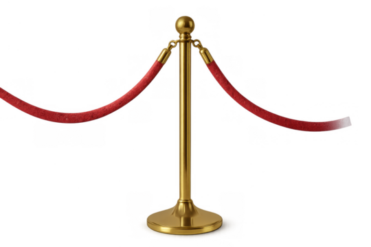 Gold stanchion and velvet red rope creating a vip barrier, representing exclusivity, premiere, and important events