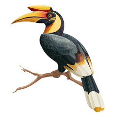 Hornbill, 2D flat vector illustration in icon style, isolated on a white background