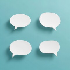 Four blank white speech bubbles on a teal background