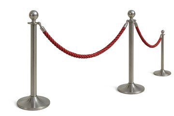 Stanchion queue barrier with red rope creating an exclusive vip event access boundary on transparent background