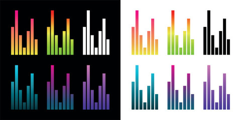 An equalizer or sound icon. A sound wave, spectrogram (sonogram), or diagram. A symbol for sound volume. A screen or player attribute. A symbol for sound, speech (voice), or music. 