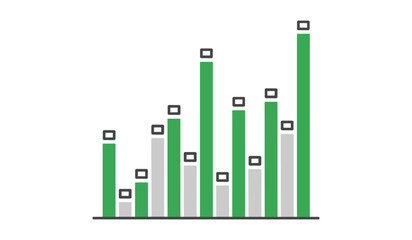 Green and gray bar chart with square tops on white background graph data