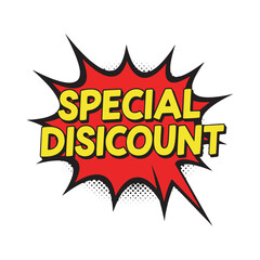 Pop art comic speech bubble with 'special disicount' text message