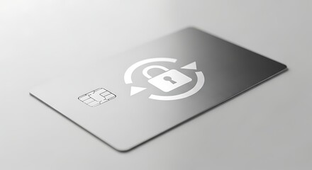 Secure credit card with a padlock symbol and refresh arrows, isolated on white background