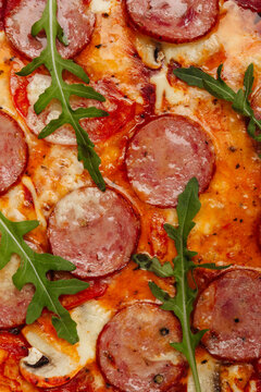 Juicy pizza top view macro photo