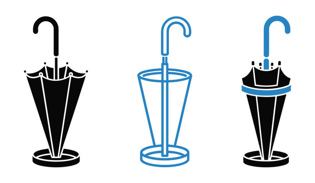 Three umbrella stand icons black blue and white vector