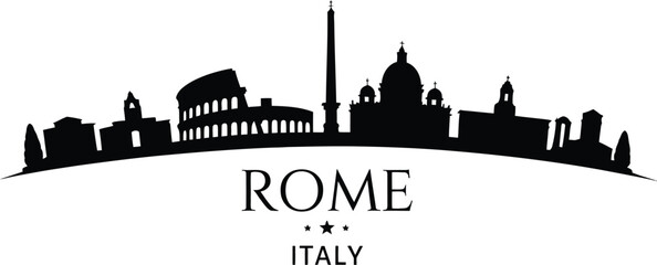 Elegant vector silhouette of Rome's iconic skyline, showcasing famous historical architectural landmarks against a clean white background, ideal for Italian travel and cultural branding