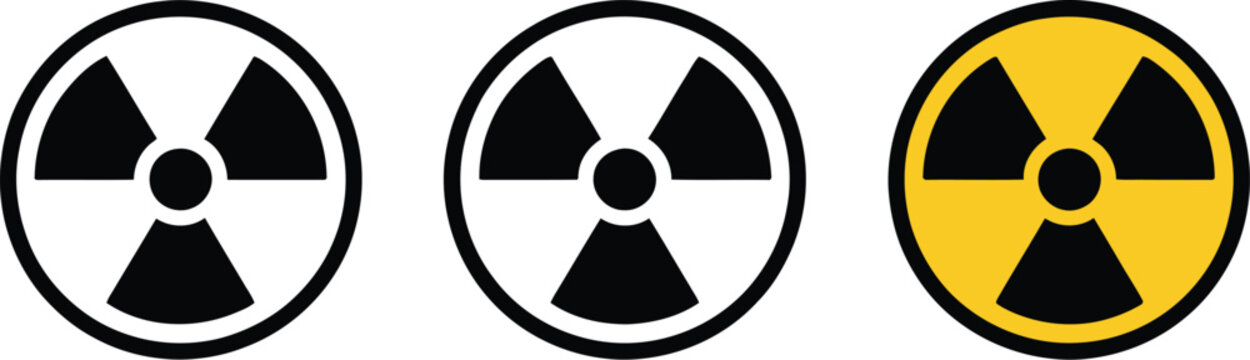 Set of three radiation warning trefoil symbols. Isolated vector icons for nuclear danger and radioactive hazards