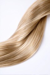 Fototapeta premium Luxurious blonde hair extension piece showcases light and airy texture on a clean white background ideal for beauty themes