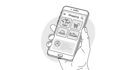 Hand holding smartphone with an online shopping application display for purchase  digital