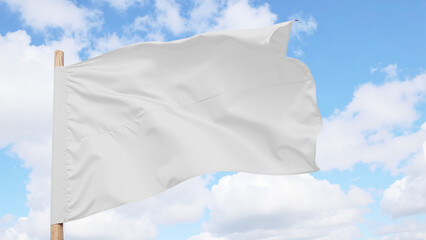 White flag waving in the wind on a sunny day.