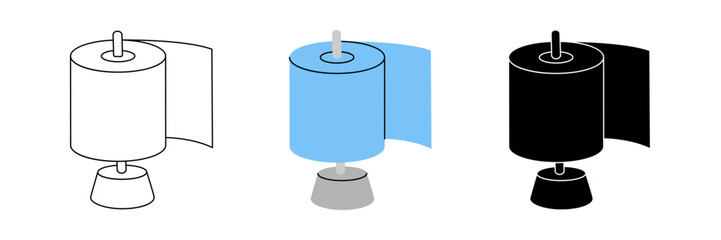 Toilet roll on metal holder icon set. Toilet paper. Vector illustration