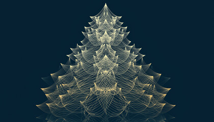 abstract christmas tree, christmas tree made of golden lines of light on a dark background, sophisticated and elegant style.