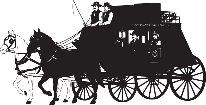 Stagecoach with horses and passengers