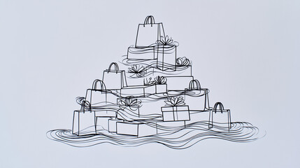 Pile of shopping bags stacked in a whimsical style for Boxing Day  