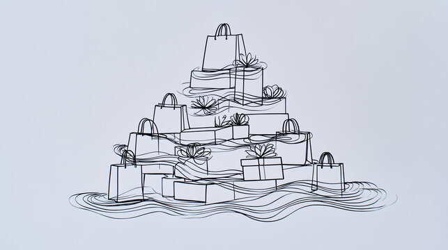 Pile of shopping bags stacked in a whimsical style for Boxing Day  