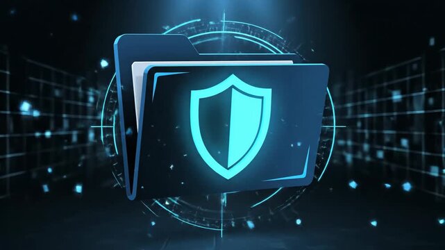 Secure Data Folder: Cyber Security Shield Protection Concept Animation