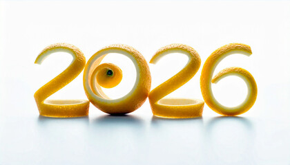 Zestful Anticipation: The year 2026, creatively formed from vibrant citrus zest, exudes a sense of freshness and vibrant new beginnings.