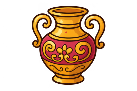 Ancient elegant gold and red amphora vase with decorative floral patterns, symbolising history, culture, and treasures - Powered by Adobe