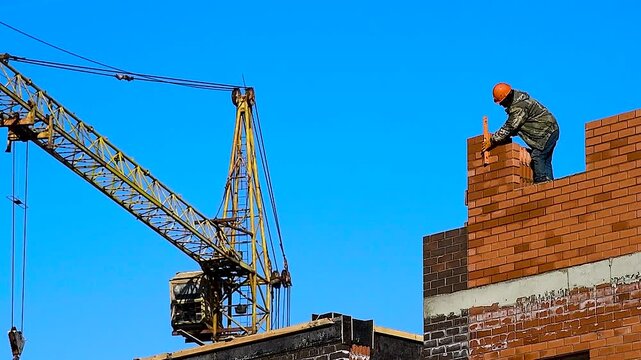 Construction site of an apartment building in winter.