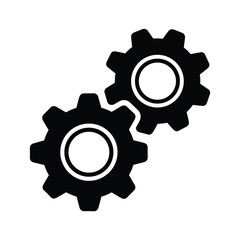 Black icon of two interlocking gears, representing teamwork, mechanics, or a process, isolated on