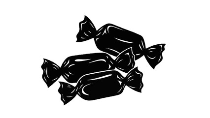 Vector illustration of three black wrapped candies, isolated on transparent background 