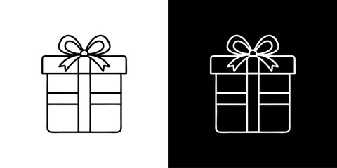 Gift Box with Ribbon Line Illustration (Outline)