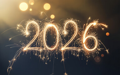 2026 new year celebration with golden sparkler light effect